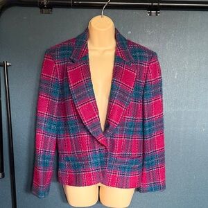 Vintage plaid raspberry and green Pendleton jacket medium
